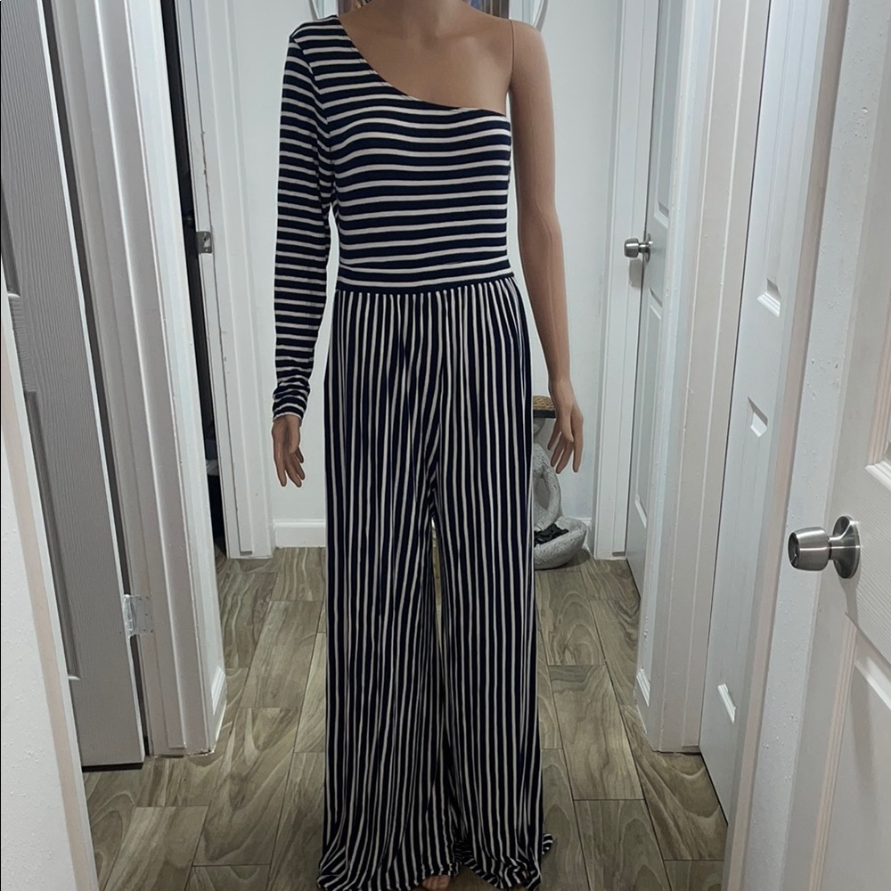 Striped One-Shoulder Jumpsuit